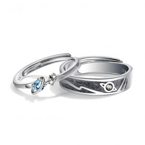2x Pour Saturne Plan&egrave;te Et &Eacute;toiles Anneaux Assortis Univers Bande Couple Bague Bijoux - Neuf