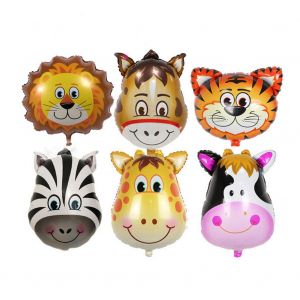 HJLIAN Lot de 6 ballons en aluminium avec tete d'animal, tigre, lion, singe, dessin anime, pour fete d'anniversaire, baby shower - Neuf