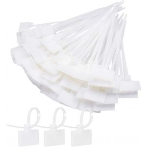 Attache Cable Electrique 200Pcs Cable Management avec Etiquette Serre Cable Plastique Blanc Etiquette Cable Ties Cable Pour L'école Jardin Bureau Mur Voiture - Neuf