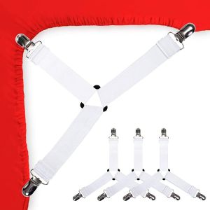 Blanc-4 Pièces Bretelles Réglables Pour Drap De Lit Triangle Élastique Sangles De Drap De Lit¿Noir - Neuf
