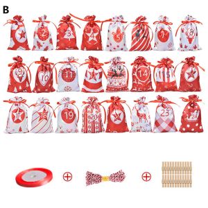 (B) 24 sacs cadeaux de calendrier de l'Avent de Noël avec cordon de serrage - Neuf