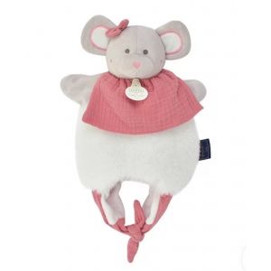 Doudou souris rose et blanc marionnette sac de rangement Doudou et compagnie jouet peluche r&eacute;versible b&eacute;b&eacute; Les petits fut&eacute;s - Neuf
