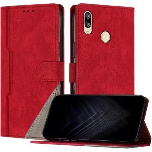 Kal-Étui Pour Huawei Honor 10 Lite/P Smart 2019, Housse En Cuir Pu Avec [Protection Antichoc Tpu] [Fonction Support] [Porte-Cartes ] Antichoc Magnétique Coque Pour Huawei P Smart 2019 - Rouge - Neuf