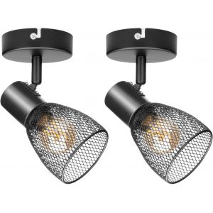 KAL-Plafonnier Spot Noir, Applique Murale Interieur Spots Et Rails De Spots Avec Abat-Jour En Maille Métallique, E14 Spots Plafonnier Orientables, Rampe Spot Pour Interieur Cusine Chambre - Neuf