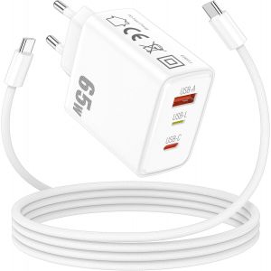 65w Chargeur Usb C Rapide Pour Iphone 16e 16 15 Pro Max,3 Ports Pd Qc Chargeur Laptop Gan Avec 2m 240w Nylon Câble Usb C Pour Macbook Pro/Air Pad Air Thinkpad Dell Xps 13 Hp Galaxy A16 A06 A56 A36 A3 - Neuf