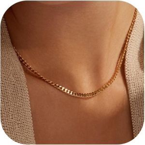 Kal-Collier En Or Pour Femme Tendance - Collier Ras Du Cou Avec Fermoir En Argent Sterling 925 Plaqué Or 14 Carats 14/16/18/20 Pouces Mince Simple Chaîne Figaro Collier À Chevrons Bijoux En Or - Neuf