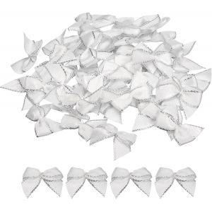 Kal-50pcs Mini Noeud En Ruban &Agrave; Bordure M&eacute;tallique 2.5cm Noeuds De Fleurs En Ruban De Satin Doux Pour Bricolage, Couture, Mariages, F&ecirc;tes D'anniversaire Bordure Argent&eacute;e Blanche - Neuf