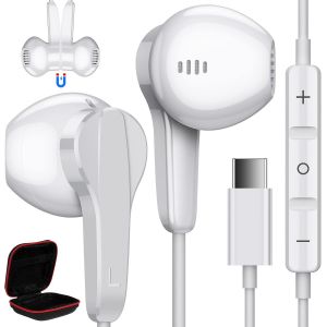 KALANKA-&Eacute;couteurs intra-auriculaires USB C, avec microphone et c&acirc;ble, pour Samsung Galaxy A54 A34 A53 A33 S25 S24 Ultra S20FE Pixel 9 Pro 8 7 6, iPhone 16 15 Pro Max, blanc - Neuf