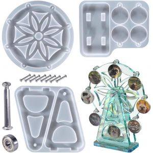 Moule pour resine epoxy,resine epoxy Transparente,Moule Silicone resine epoxy,moules Silicone pour resine epoxy, 13 pi&egrave;ces Moulage platre Enfant,pour DIY Cadre Photo Rotatif en Grande Roue - Neuf