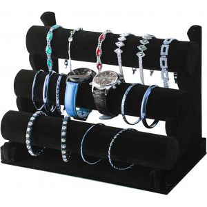 Kal-Présentoir À Bracelets En Velours Noir - Présentoir À Bijoux Avec 3 Étages Amovibles - Porte Bracelet Pour Montres Bracelets Colliers Noir - Neuf