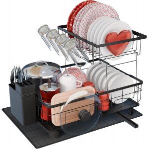 Egouttoir Vaisselle Sur Evier Avec Tapis Vaisselle Absorbant Et Système D'évacuation Automatique Vers L'évier De La Cuisine - Organisateur Evier Cuisine (1 Niveau) - Neuf