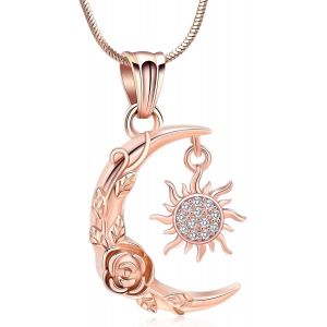 Kal-Collier Fun&eacute;raire En Forme De Croissant De Soleil Et De Lune Pour Cendres, Croissant De Lune, Rose, Bijou De Cr&eacute;mation Pour Homme Et Femme - Neuf