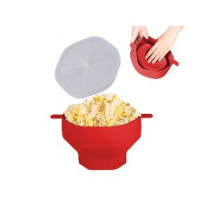 Bol &Agrave; Popcorn En Silicone Pour Micro-Ondes Avec Couvercle - Rouge - Neuf