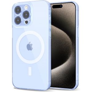 Eryi-Pour Iphone 15 Pro Max Coque Compatible Avec Magsafe, Transparente Magnétique Protection De L'objectif Etui Housse, Pleine Silicone Cover, Coque Mat Translucide Mince Antichoc, Bleu Ciel - Neuf