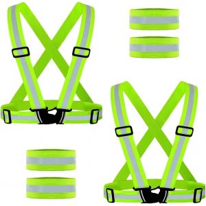 Kal-Gilet De Sécurité, Gilet Réfléchissant + Bracelets De Sécurité Réfléchissant, Élastique Haute Visibilité Gilet, Réglables Et Elastiques Réfléchissants, Pour Le Vélo, La Marche, La Course - Neuf