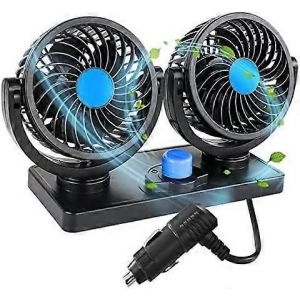 double ventilateur de véhicule 12w double tête clip ventilateur de voiture - 12V DC électrique 2 ventilateurs à 2 vitesses silencieux et fort ventilateur de refroidissement de tableau de bord pour ber - Neuf