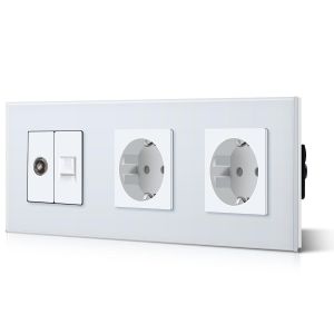 Double prise avec connecteurs d'accessoires pour TV et PC CAT5e standard de l'UE,vitre en verre CE,16 A/100-220 V CA (blanc) - Neuf