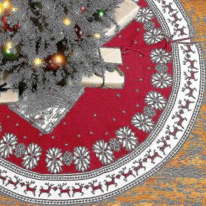 Jupe de sapin de No&euml;l, jupe de sapin de No&euml;l rouge tricot&eacute;e avec rennes et flocons de neige, jupe de sapin de No&euml;l rustique double face - Neuf