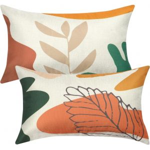 Trahoo-Lot De 2 Housse De Coussin 30x50 D&eacute;coratif Canap&eacute; Taie D'oreiller En Coton Lin Motif Fleurs Feuilles Coussin Canap&eacute; Decoration Pour Maison Salon Chambre &Agrave; Coucher Jardin - Neuf