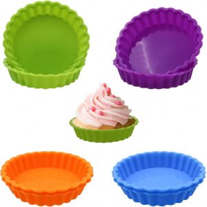 Jexnovashop-8 Pi&egrave;ces Moulle Tartelettes Mini Moules &Agrave; Tarte En Silicone Rond Antiadh&eacute;sifs Moules &Agrave; G&acirc;teaux Moules &Agrave; Mini Quiche Pour Cupcakes, Muffins, Pain, P&acirc;tisserie, Chocolat (4 Pouces) - Neuf