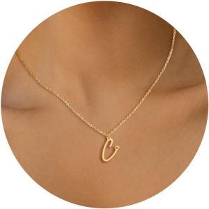 Kal-Collier Lettre Initiale Femme Argent Or Initiale A-Z Coeur Pendentif Collier Acier Inoxydable Personnalisé Nom Collier Longueurs Ajustable 45+5cm Cadeau Personnalisé Femme - Neuf