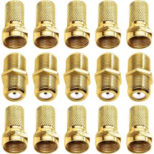 KALANKA-15 Pi&egrave;ces F-Connecteur Set, Connecteurs F &agrave; Vis et Coupleur de Type-F, Connecteur d'Adaptateur Sat, pour Antenne Satellite Sky Freesat Virgin NTL, Or - Neuf