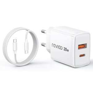 20W Chargeur USB C Charge Rapide, Chargeur Rapide &agrave; USB A et C, Chargeur iPhone avec C&acirc;ble USB C 1M pour iPhone 17 16 15 Pro Max, Samsung Galaxy S25 S24 S23 Ultra, iPad Pro, Macbook - Neuf