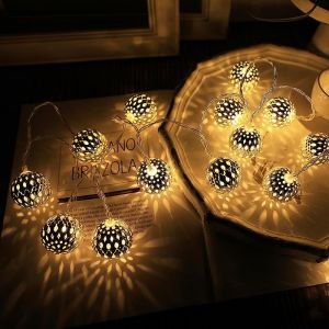 KAL-Guirlande Lumineuse Marocaine, 5M 20Led Guirlande Lumineuse Piles Timer, Guirlande Lumineuse Boules Argentées Style Oriental Pour Intérieur, Chambre, Ramadan,Mariage, Noël¿Blanc Chaud¿ - Neuf