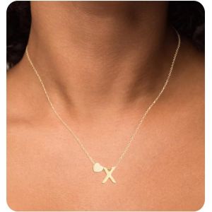 Kal-Femmes Initiale Lettres Collier Avec Coeur Pendant Lettres A-Z Or/Or Rose/Argent Personnalisé Avec Nom Initiale Chaîne Cadeaux Pour Femmes - Neuf
