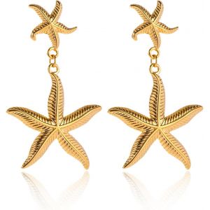 Kal-Boucles D'oreilles Femme &Eacute;toile De Mer, Exquis Boucle D'oreille &Eacute;toile De Mer En Dor&eacute;, &Eacute;l&eacute;gant Boucle Oreille Femme &Eacute;t&eacute; Pour Les Vacances, Tous Les Jours, F&ecirc;te, Mariage - Neuf