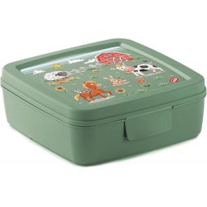 Kal-Boîte À Sandwich, Boîte À Déjeuner Pour Enfants, Décor Ferme, Boîte À Repas 14,5 X 14,5 X 5,5 Cm, Couleur Verte, Made In Italy, 0% De - Neuf