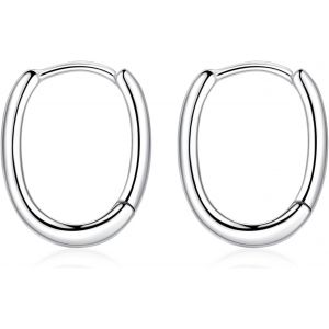 Kal-Petites Créoles En Argent Sterling 925 - Ovales - Hypoallergéniques - Avec Zircone - Pour Le Sommeil - Pour Femme Et Fille - Neuf