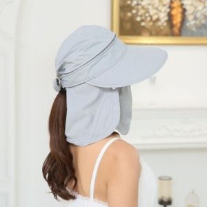 Gris Amovible Chapeau De Soleil Pour Les Femmes Avec Bord Large Visière Réglable, Pliable Plage De Hat Avec Noeud Papillon 2 En 1 Uv Protection Solaire Chapeau Pour Le Camping, Le Vélo, Le Jardinage - Neuf