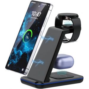 CMJAAGUR-Chargeur A Induction Samsung, Socle De Chargeur À Induction 3 En 1, Wireless Charger Für Samsung Ladestation Für Galaxy S25 Ultra, Watch Ultra/7/6, Galaxy Buds Wireless Charger (San[M531] - Neuf