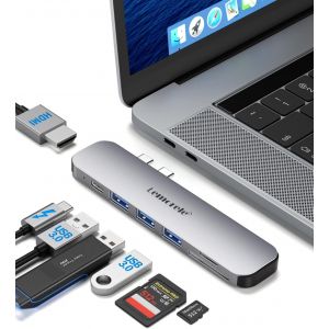 JGD-Adaptateur USB C Multiport Hub 7 en 2 avec Thunderbolt 3, 3*USB 3.0, HDMI 4K, 100W PD, Port SD/TF, Hub USB C pour MacBook Pro/Air M1 M2 2022 2021 2020 2019 2018...(Con&ccedil;u pour MacBook) - Neuf