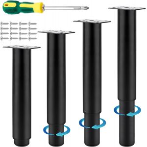 MEVRONISSHOP-4pcs Universel Pieds de Lit R&eacute;glable 20-37cm Pieds de Table R&eacute;glables DIY Pieds de Table en M&eacute;tal Meuble Reglable Pied de Meuble pour Meuble Ronds M&eacute;tal Pieds de Lit/de Canap&eacute;, Noir - Neuf