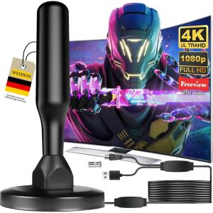 MEVRONISSHOP-Antenne TV Int&eacute;rieur Puissante,2026 Puissante Antenne HDTV Int&eacute;rieur de Base magn&eacute;tique-Cha&icirc;nes Locales Gratuites 500km R&eacute;ception Longue Port&eacute;e &agrave; 360&deg;,Compatible avec 4K (Black) - Neuf