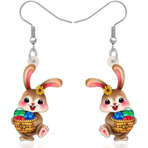 Kal-Boucles D'oreilles En Acrylique Panier De Pâques ?ufs Lapin Lapin Boucles D'oreilles Pendantes Bijoux Cadeaux Pour Femme Filles Funny Party Decoration - Neuf