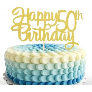 D&eacute;coration De G&acirc;teau D'anniversaire &laquo; Happy 50th Birthday &raquo; &iquest; Paillettes Dor&eacute;es 50 Ans Et Fabuleuse D&eacute;coration De G&acirc;teau De F&ecirc;te,D&eacute;coration De G&acirc;teau D'anniversaire D'un Seul C&ocirc;t&eacute; - Neuf
