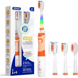 Nsiecd-Seago Brosse &Agrave; Dents &Eacute;lectrique Enfant Avec Led Color&eacute;e, Minuteur 2 Min, 4 T&ecirc;tes Rempla&ccedil;ables, Brosse A Dent Enfant Pour 3-12 Ans, Sg977 (Orange) - Neuf