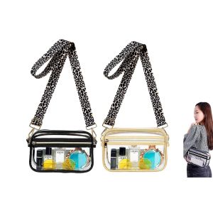 Lot de 2 sacs bandouli&egrave;re transparents avec bandouli&egrave;re imprim&eacute; l&eacute;opard, parfaits pour les stades et les concerts. - Neuf