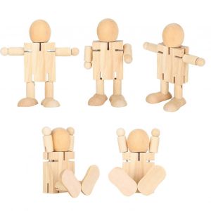 5 Pcs Poup&eacute;e En Bois D&eacute;coration De No&euml;l DIY Graffiti D&eacute;formable Mobile Joint Robot Jouet - Neuf