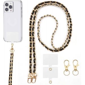 MEVRONISSHOP-Chaine Telephone Portable, Chaine de Telephone avec 2 Patchs de Rechange + 2 Fermoirs de Remplacement Laniere Telephone Cuir Pu Cordon T&eacute;l&eacute;phone Universel pour les Smartphones - Neuf