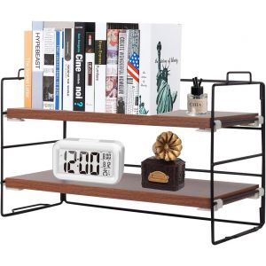 Étagère De Rangement De Bureau À 2 Étages En Teck Foncé Multifonction Pour Bureau Et Maison - Neuf