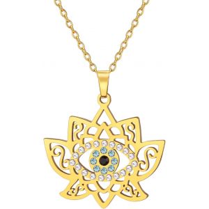 Kales-Collier De Mauvais ?il Pour Les Femmes Collier Avec Pendentif De Protection De Lotus De Mauvais ?il En Acier Inoxydable Collier De Fleur De Lotus Collier - Neuf