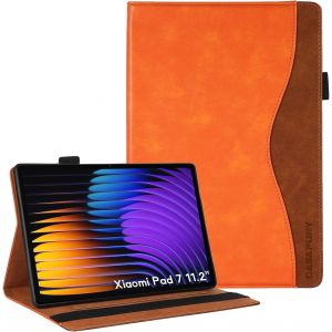 KAL-Coque Pour Xiaomi Pad 7/7 Pro 11,2 Pouces 2024 &Eacute;tui Housse De Protection En Cuir Pu Avec Poche De Document Pour Xiaomi Pad 7/7 Pro 2024 Tablet, Orange - Neuf