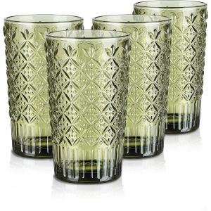Lot De 4 Verres Highball Color&eacute;s &iquest; Motif Carreaux Vintage - Neuf