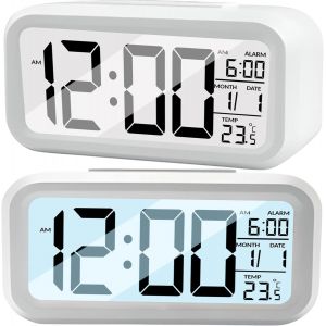 KAL-Réveil Numérique Portable Avec Affichage De La Température Et Grand Écran Led, Horloge De Table Intelligente Avec Écran Lcd Et Batterie Pour Chambre À Coucher Blanc 13.5 X 4.5 X 7.5 Cm - Neuf