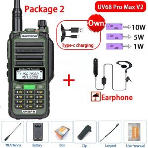 Baofeng-Talkie Walperforé étanche,haute puissance,jambon CB,radio,mise à niveau de UV9R UV5R Pro UV16 UV82 MAX,portée de 50km,UV68 Pro Max V2,2023 - Type V2 Green 2-Usb plug - Neuf