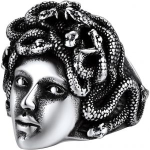 Kahfl-Chevalière Méduse Acier Inoxydable Taille 54-72 Bijoux Grèce Amulette Pour Femme Homme - Neuf